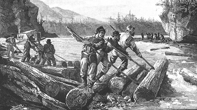 Log drivers running the rapids on the Ottawa River, 19th century